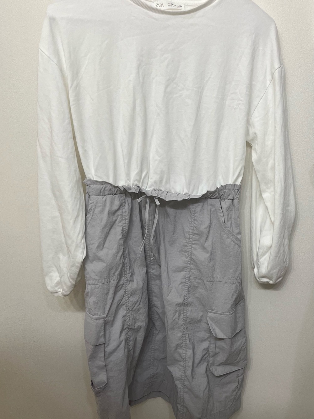 ZARA White &  Gray mixed media cargo pocket Dress